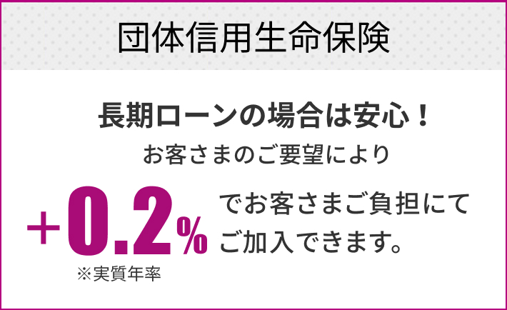 プラス0.2%お客様ご負担で「団体信用生命保険」に加入できます