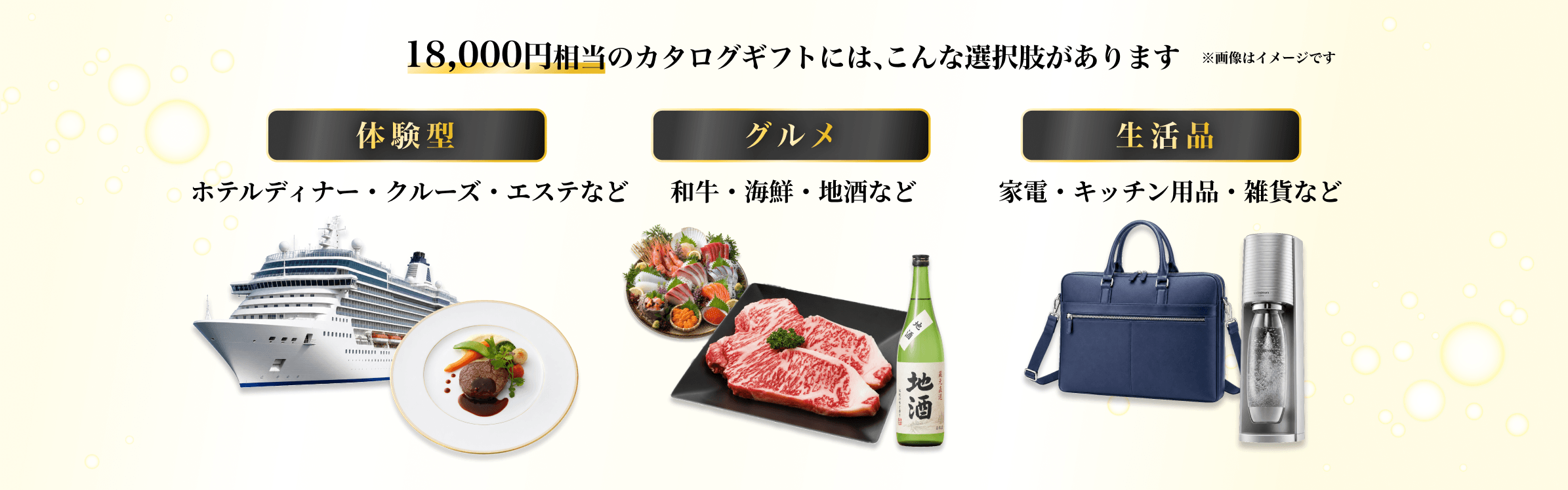 18,000円相当のカタログギフトには、こんな選択肢があります ※画像はイメージです 体験型 グルメ 生活品