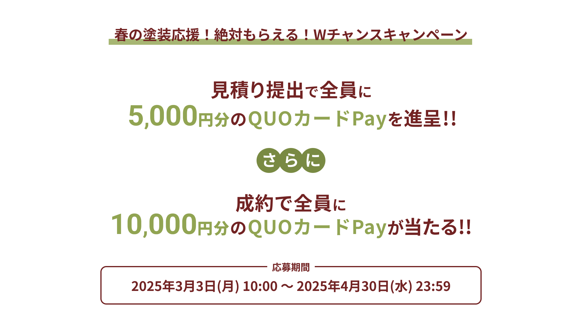 春の塗装応援！絶対もらえる！Wチャンスキャンペーン